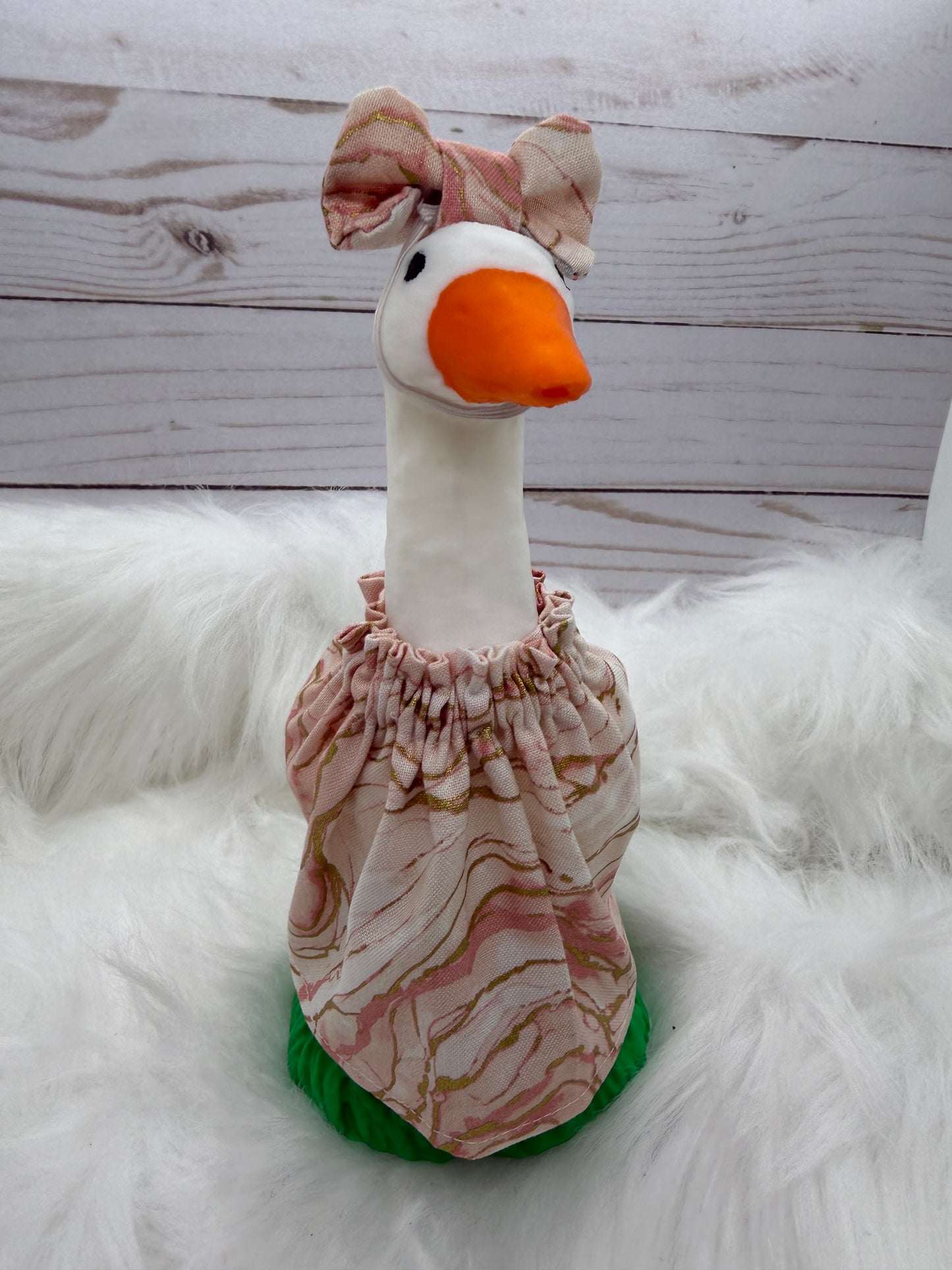 Desk Goose Outfit - Water Color Ink Design (Pink/Gold, White Background)