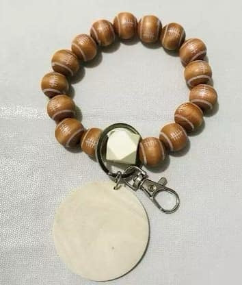 Football Wooden Beaded with Disc Keychain