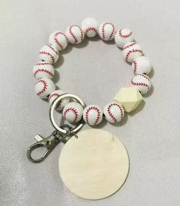 Baseball Wooden Beaded with Disc Keychain