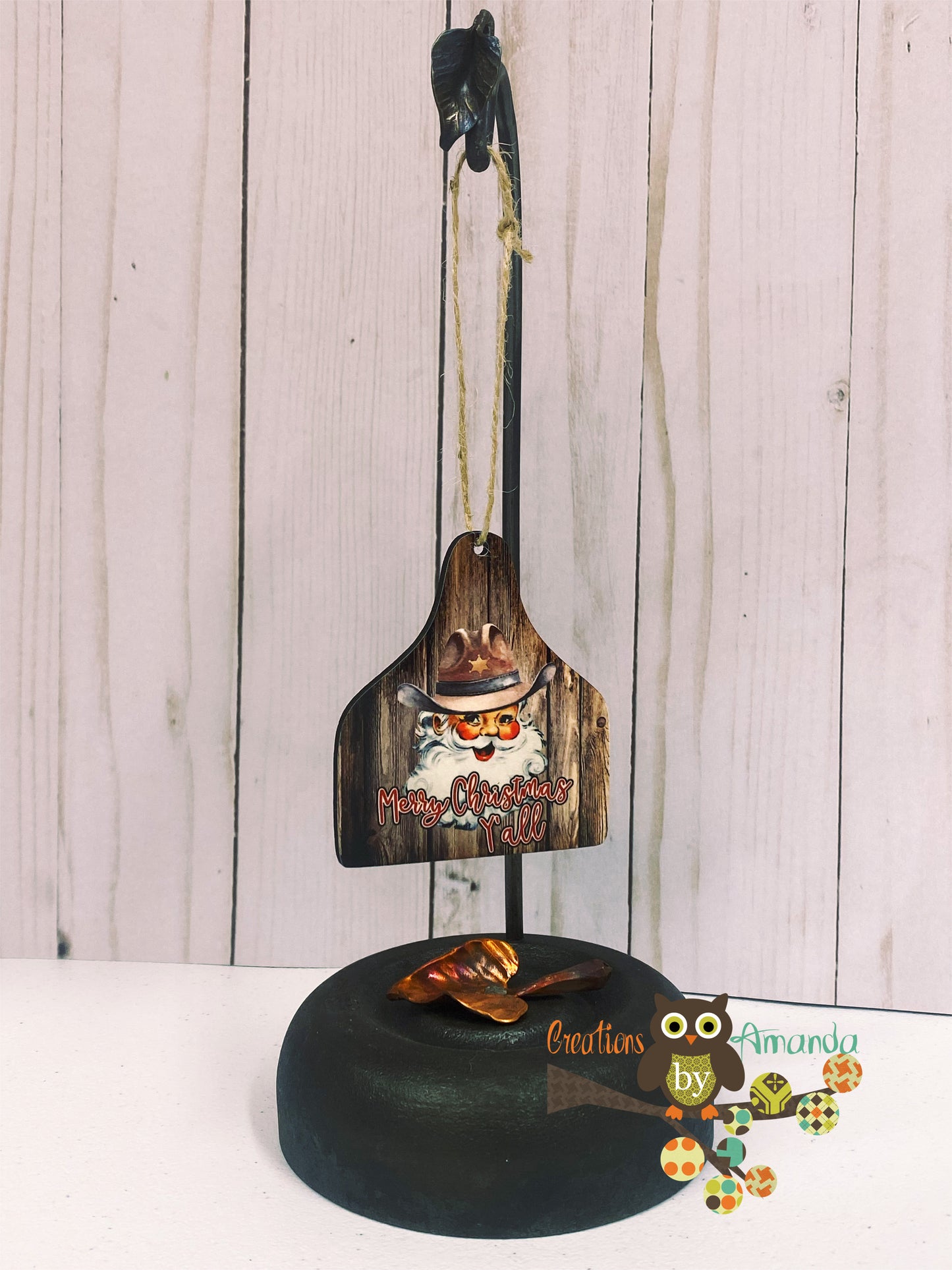 Santa Merry Christmas Y'All Cow Tag Ornament