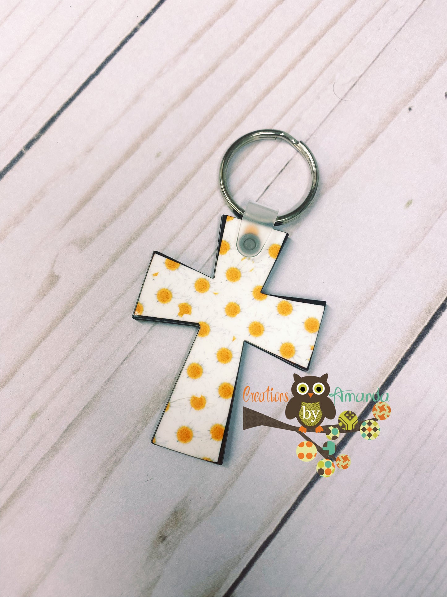 Daises Cross Keychain