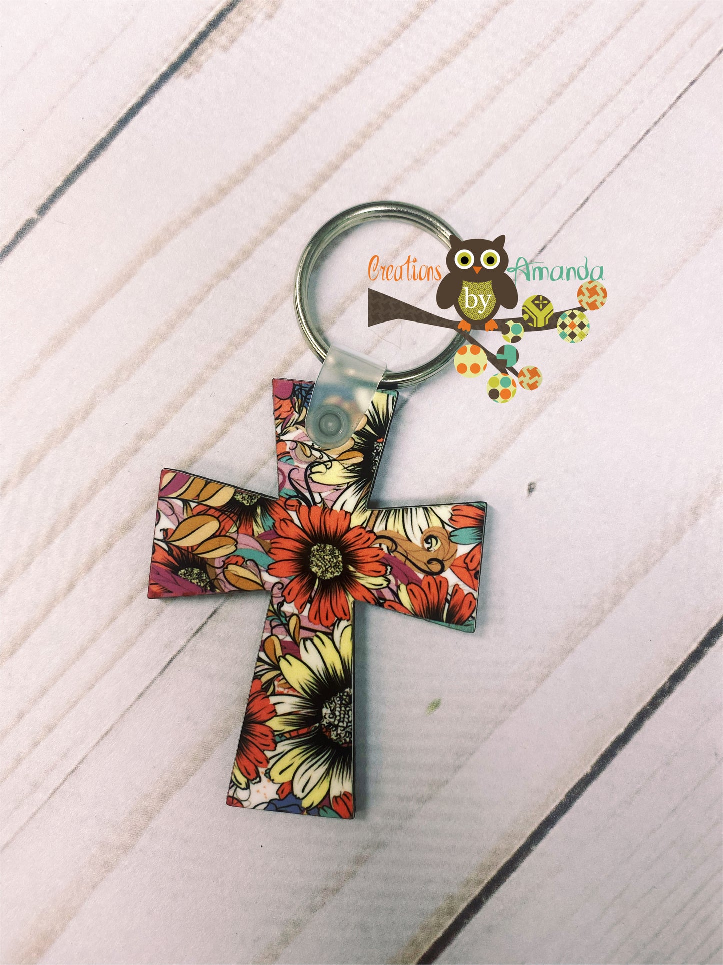 Floral (Colorful) Cross Keychain