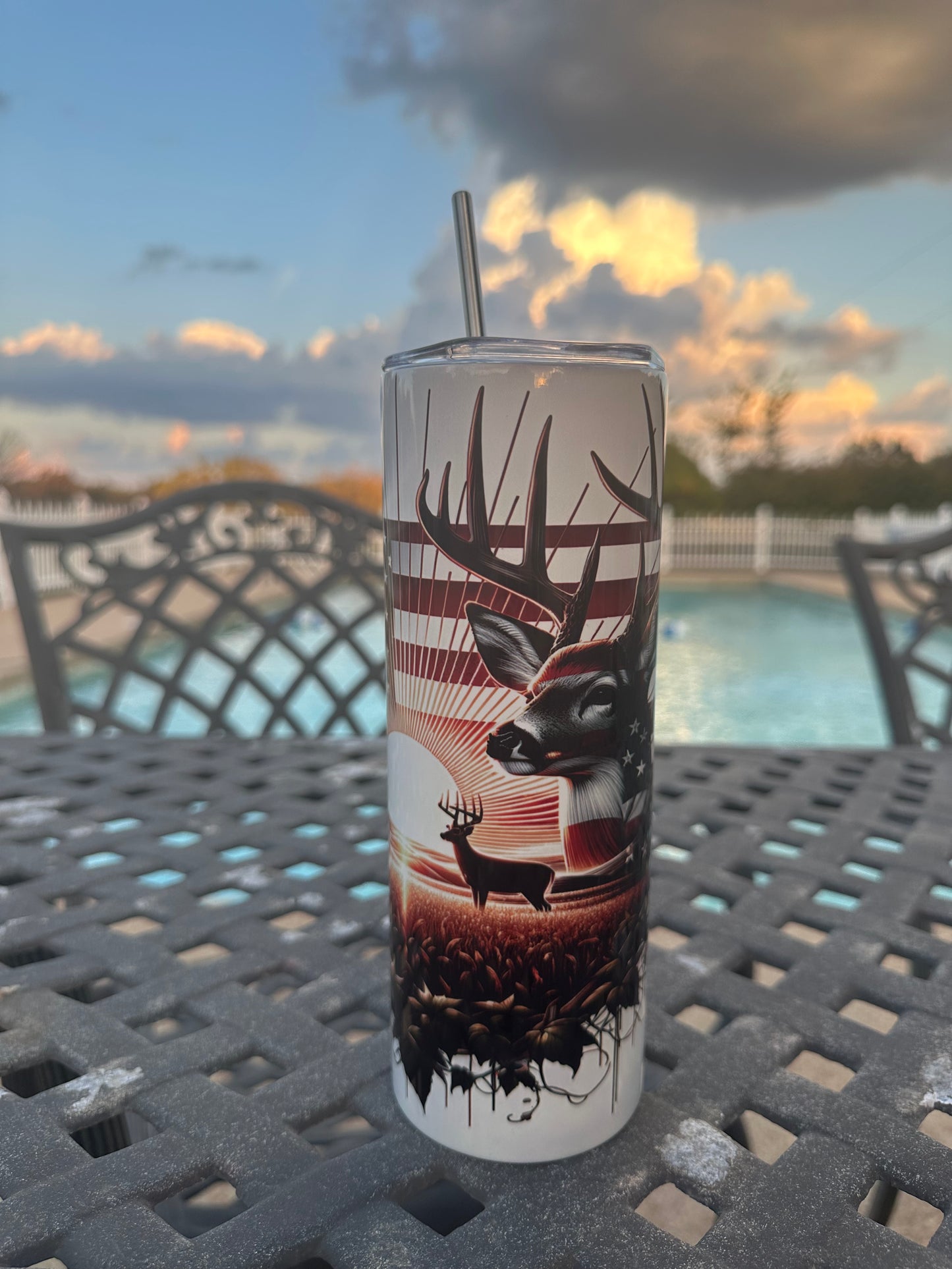 Deer (American Flag-White) Tumbler