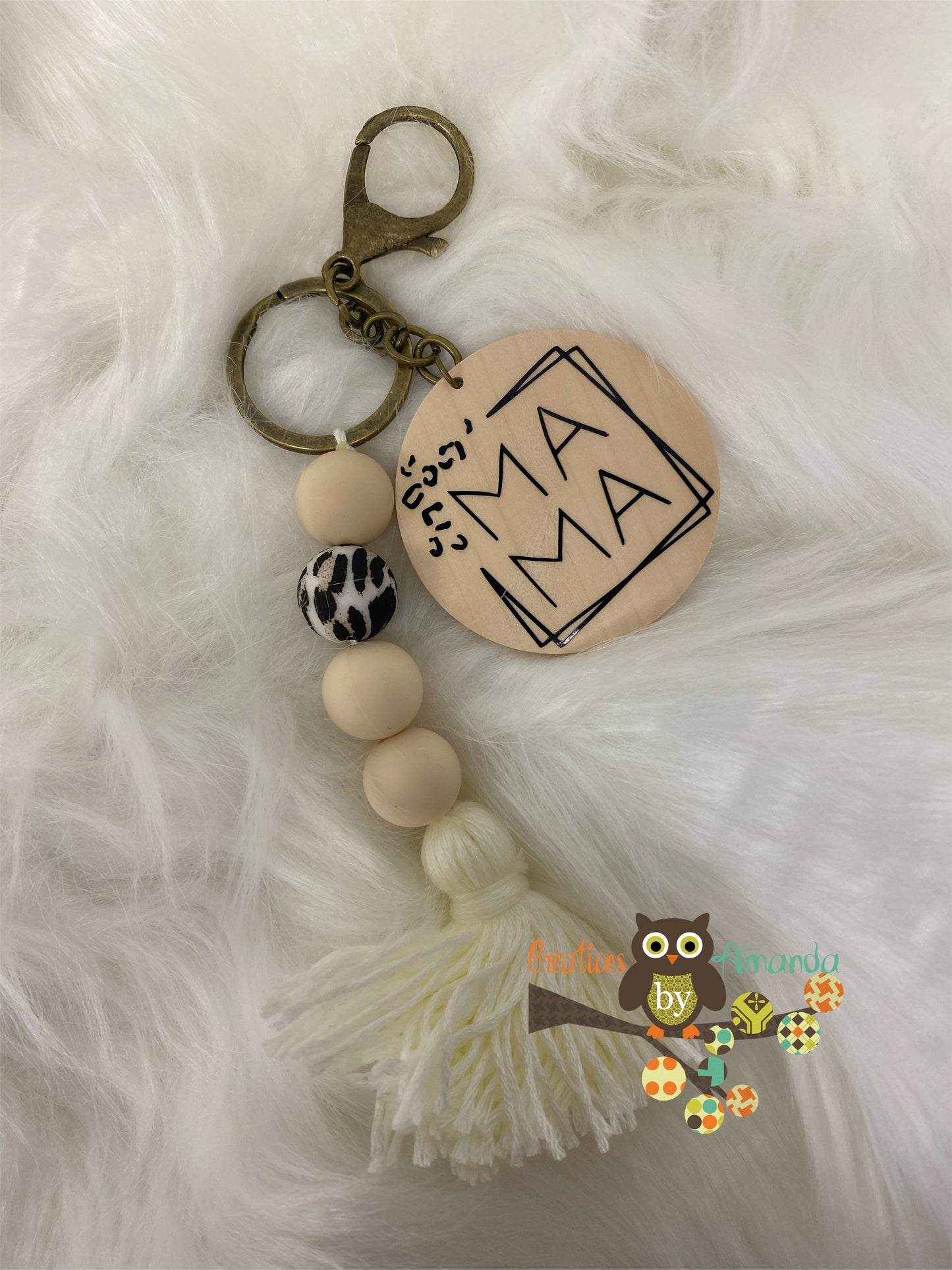 Boho Silicone Bead Keychain with Disc - Leopard