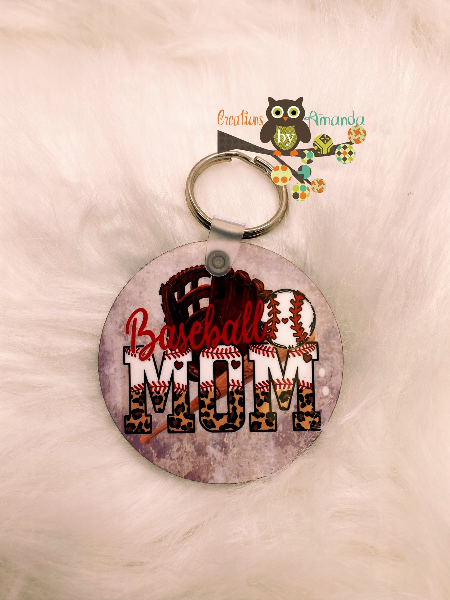 Baseball Mom Circle Keychain