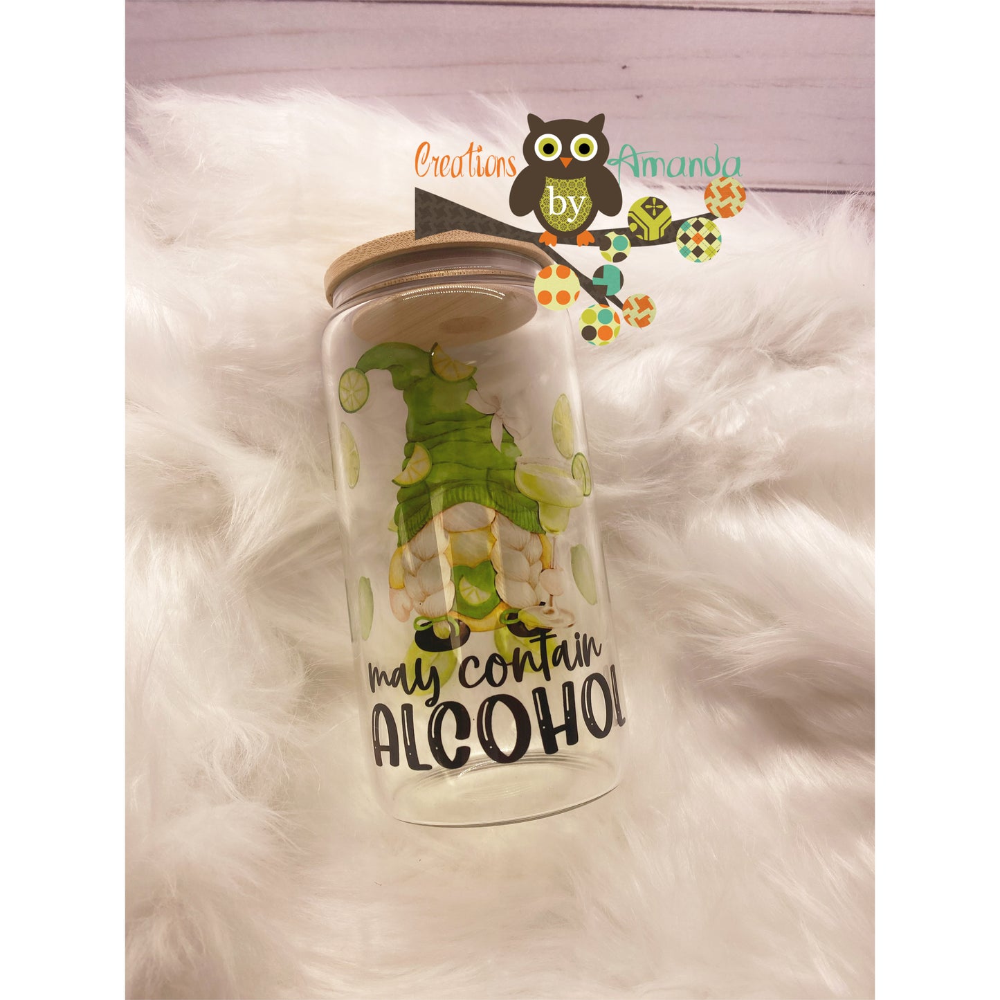 May Contain Alcohol (Gnome) Glass Jar