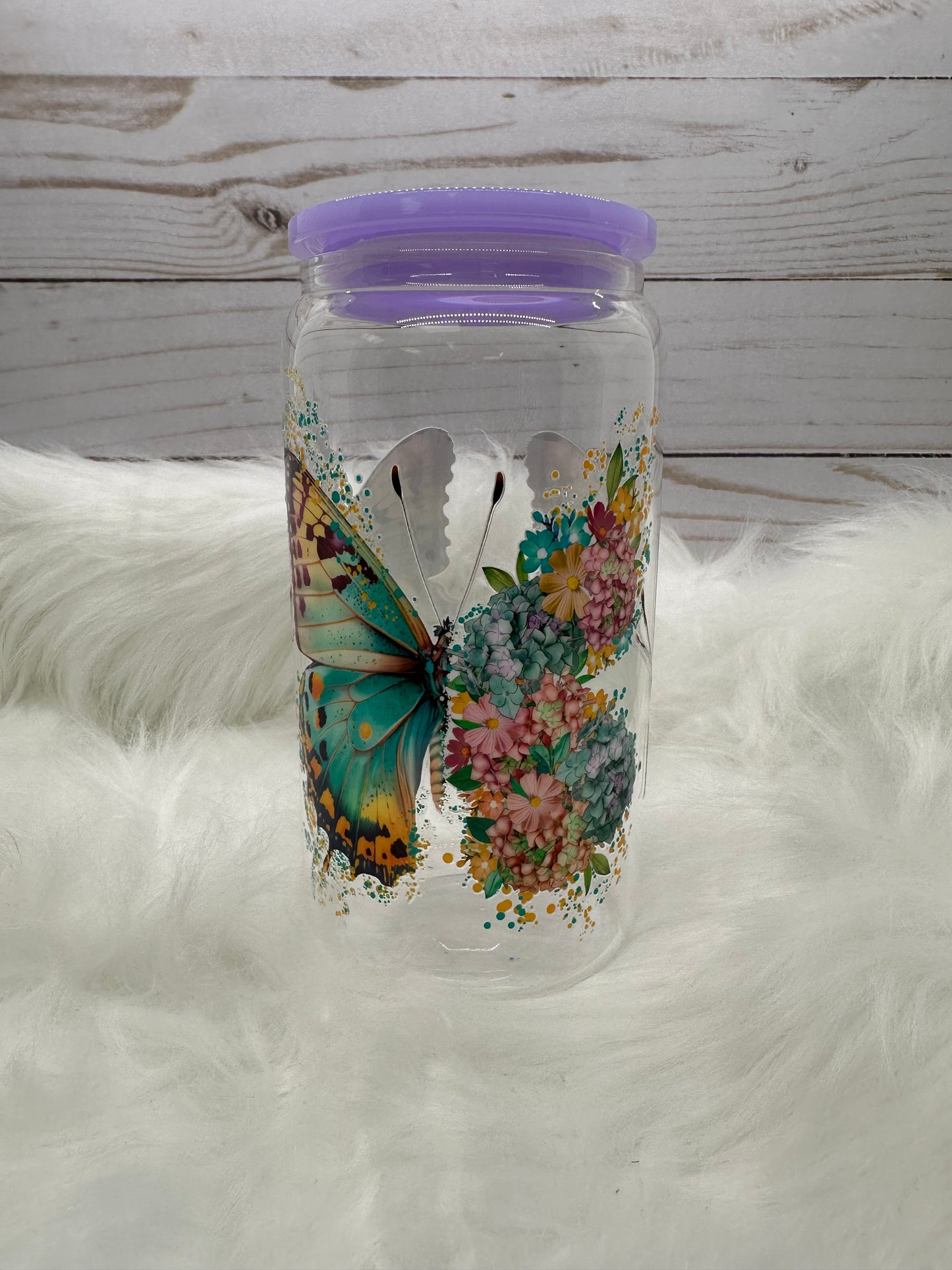 Butterflies (Purple Lid) Glass Jar