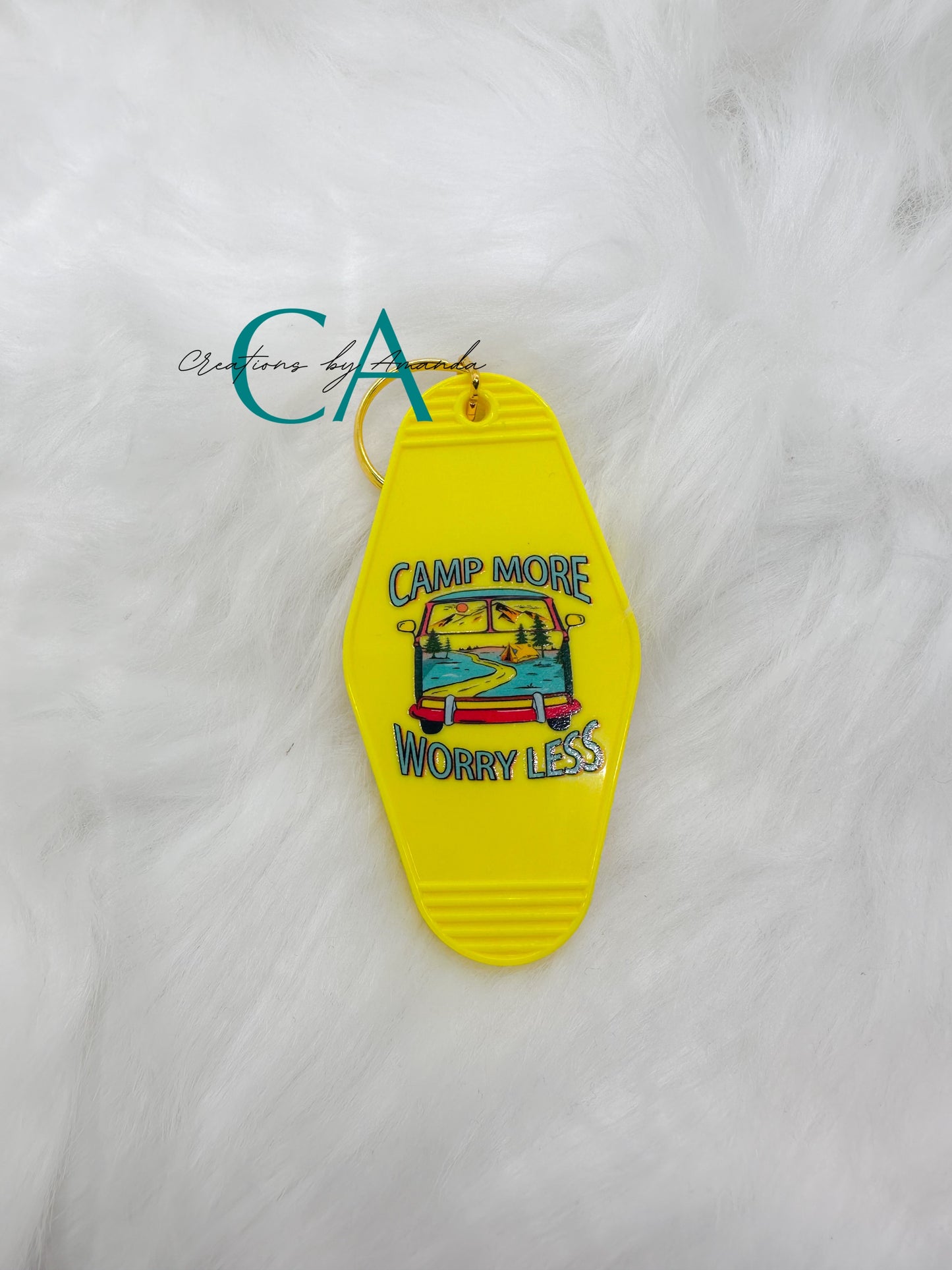Motel Keychain - Camp More, Worry Less (Yellow)