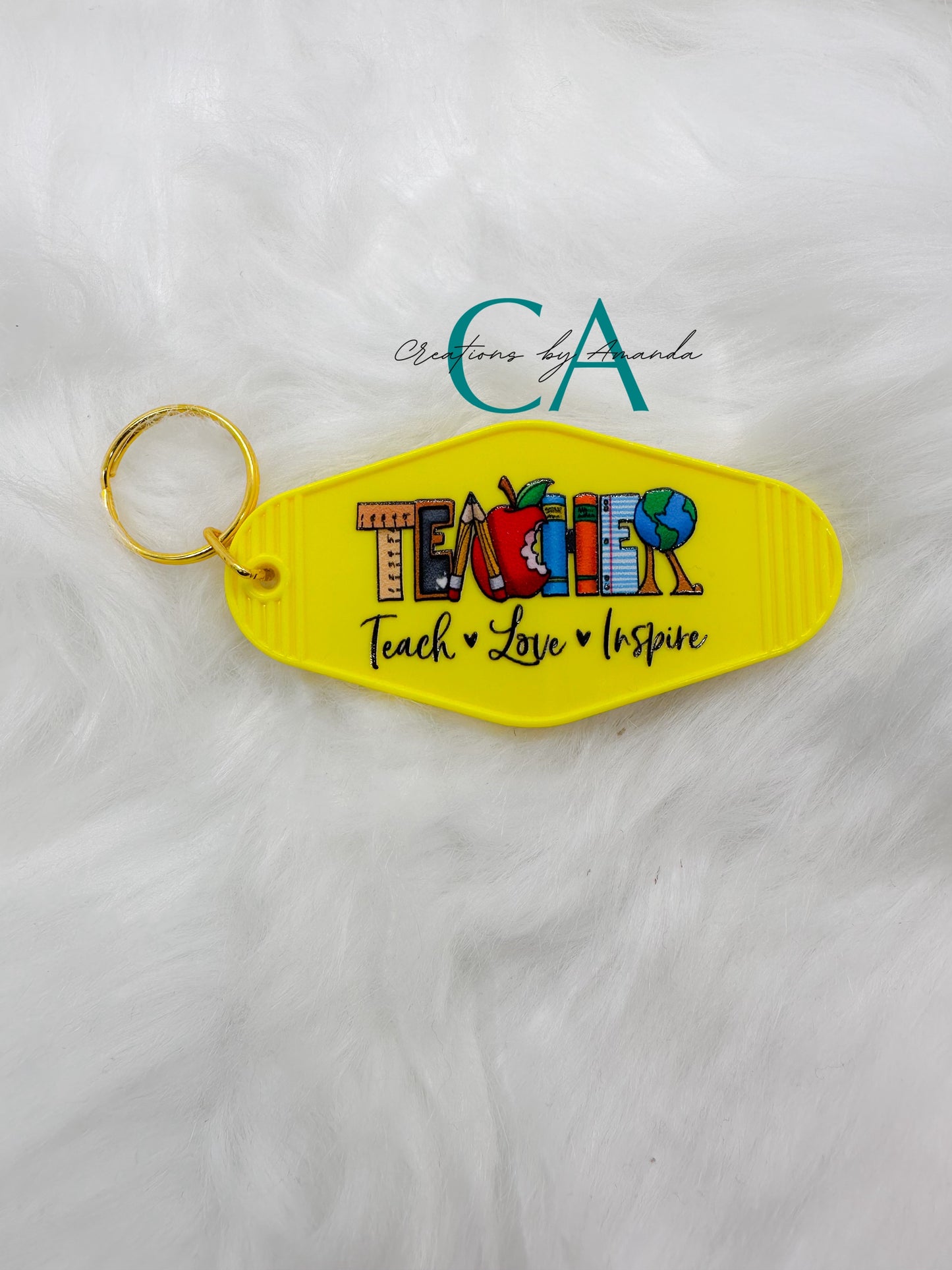 Motel Keychain - Teacher-Teach, Love, Inspire (Yellow)