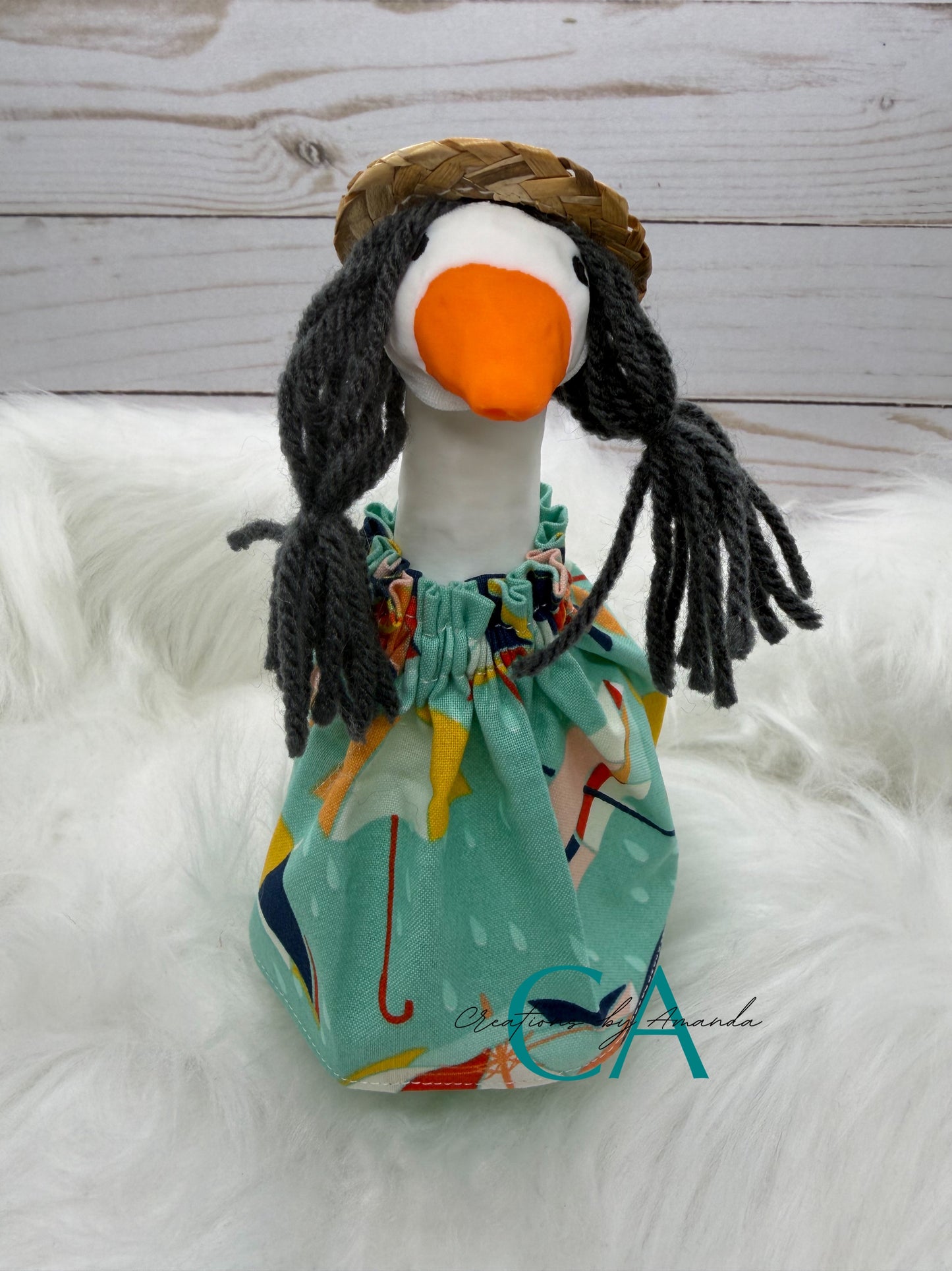 Desk Goose Outfit - Umbrellas (Teal Background)