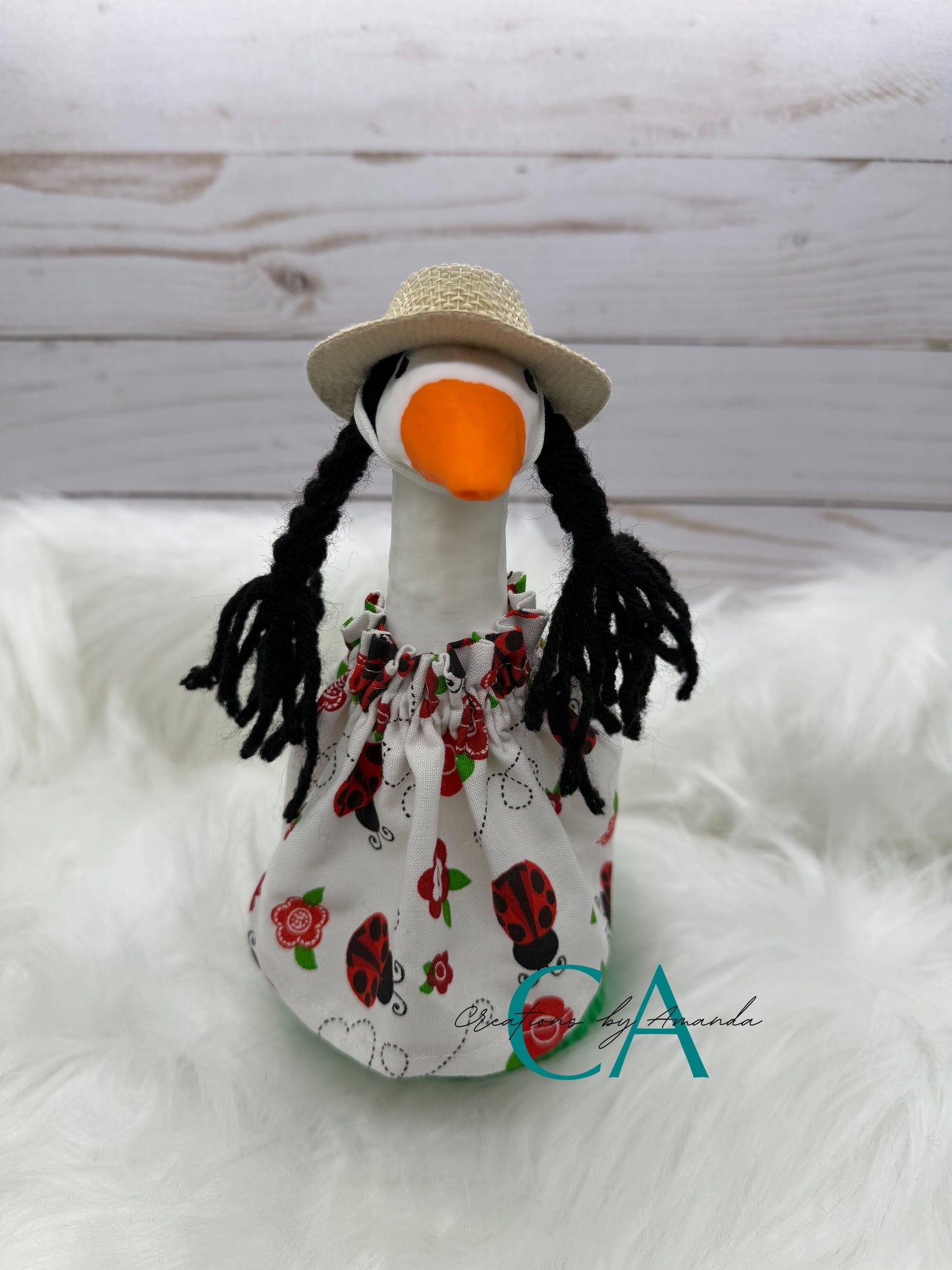 Desk Goose Outfit - Ladybugs/Flowers (White Background)