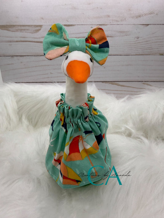 Desk Goose Outfit - Umbrellas (Teal Background)