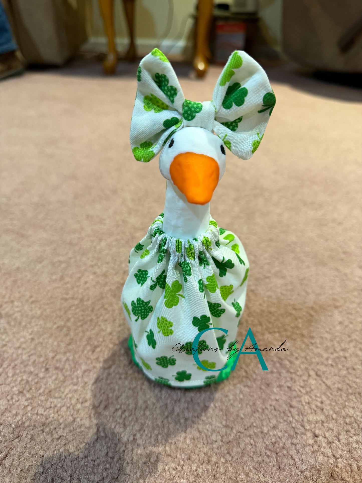 Desk Goose Outfit - St. Patrick's Day (Shamrocks, White Background)