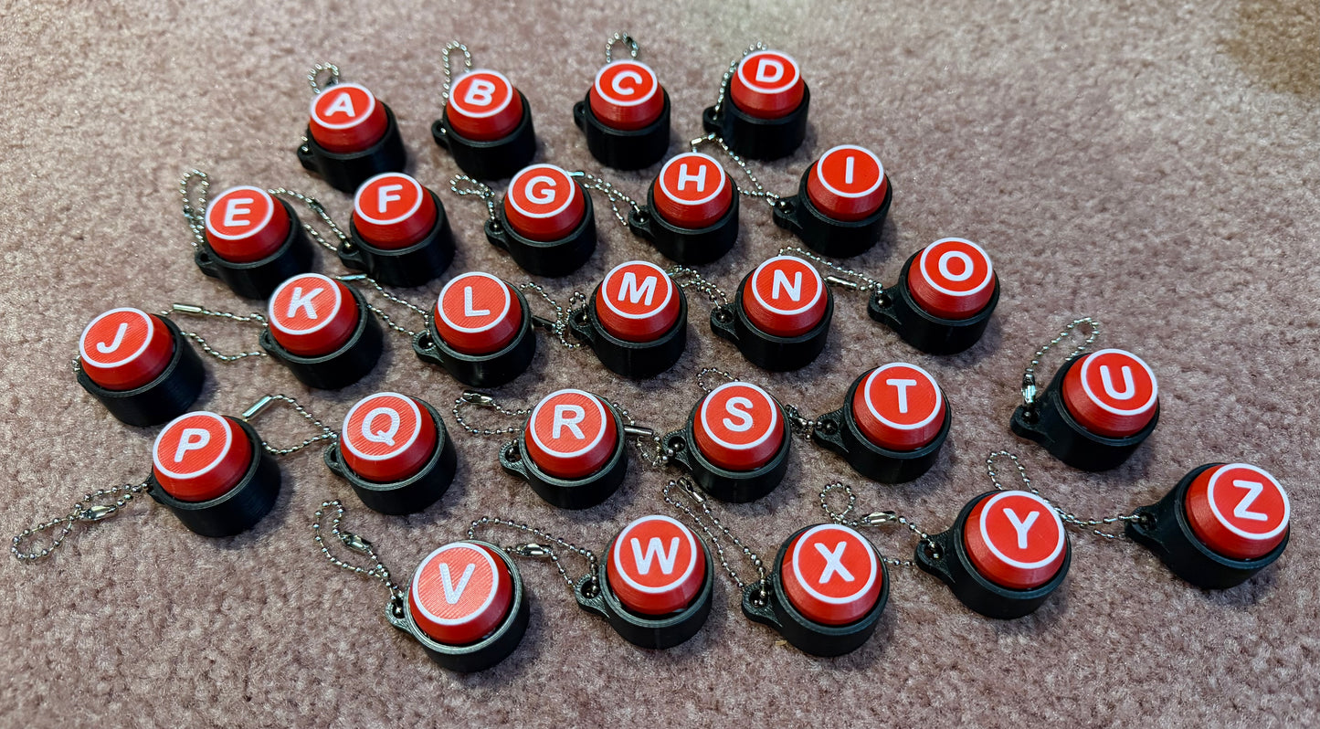 3D Printed Keyboard Fidget Clicker (Black Base/Red Keys/White Letters)