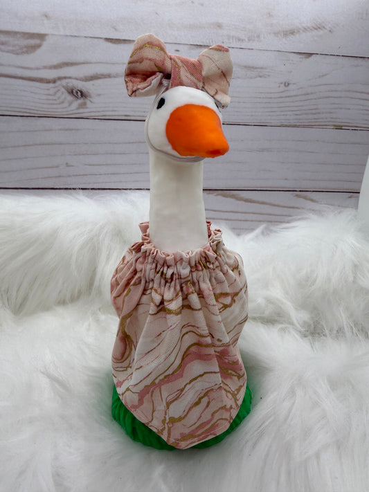 Desk Goose Outfit - Water Color Ink Design (Pink/Gold, White Background)
