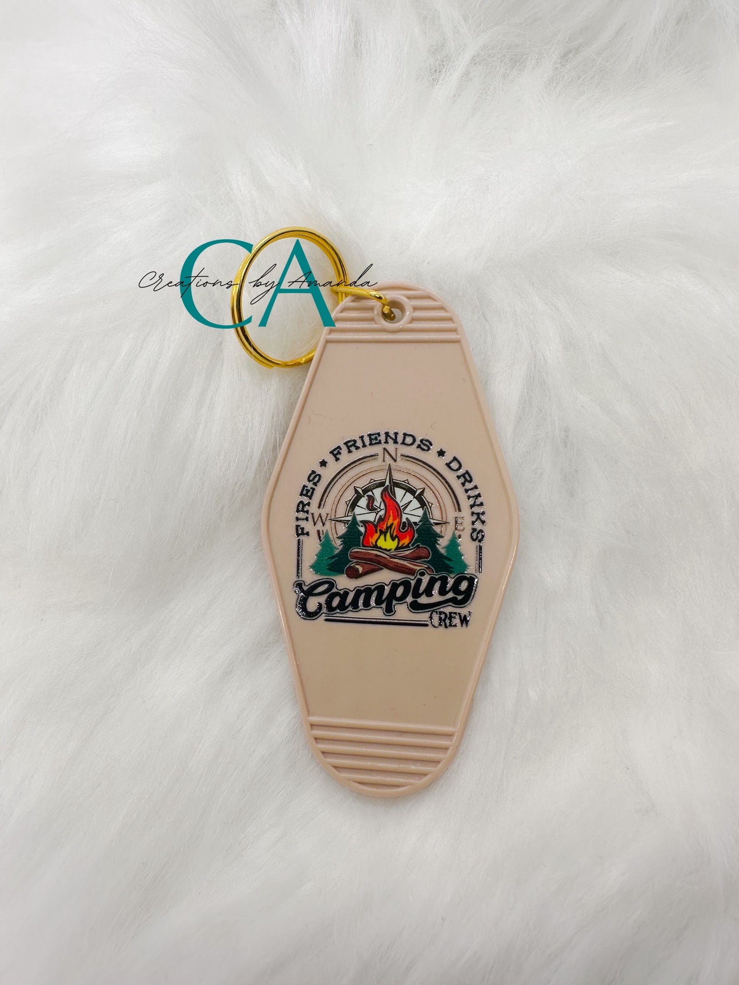 Motel Keychain - Fires, Friends, Drinks-Camping Crew (Nude)