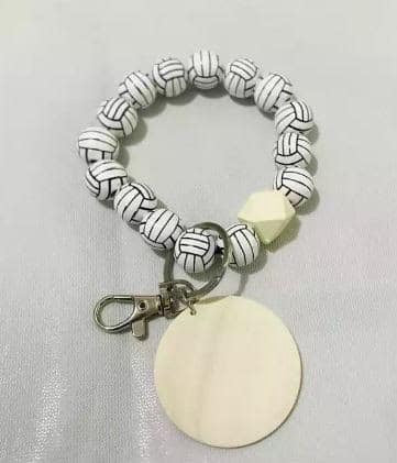 Volleyball Wooden Beaded with Disc Keychain