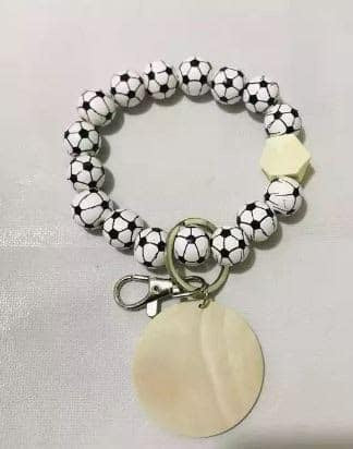 Soccer Wooden Beaded with Disc Keychain