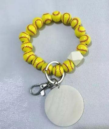 Softball Wooden Beaded with Disc Keychain
