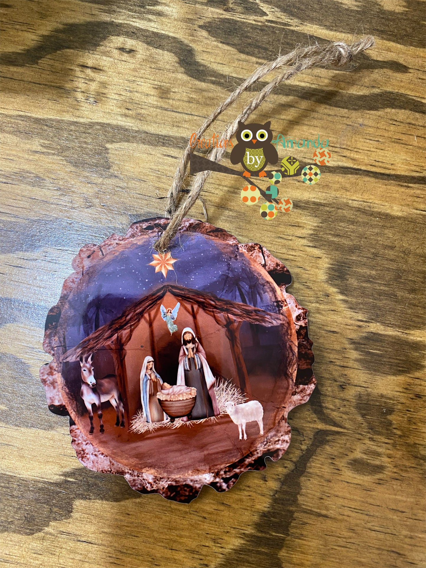 Nativity Scene Wood Slice Ornament