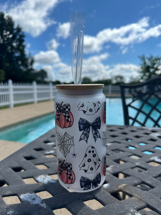 Ghosts, Pumpkins, Spiderwebs Glass Jar