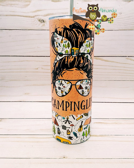 #campinglife (Messy Bun) Tumbler