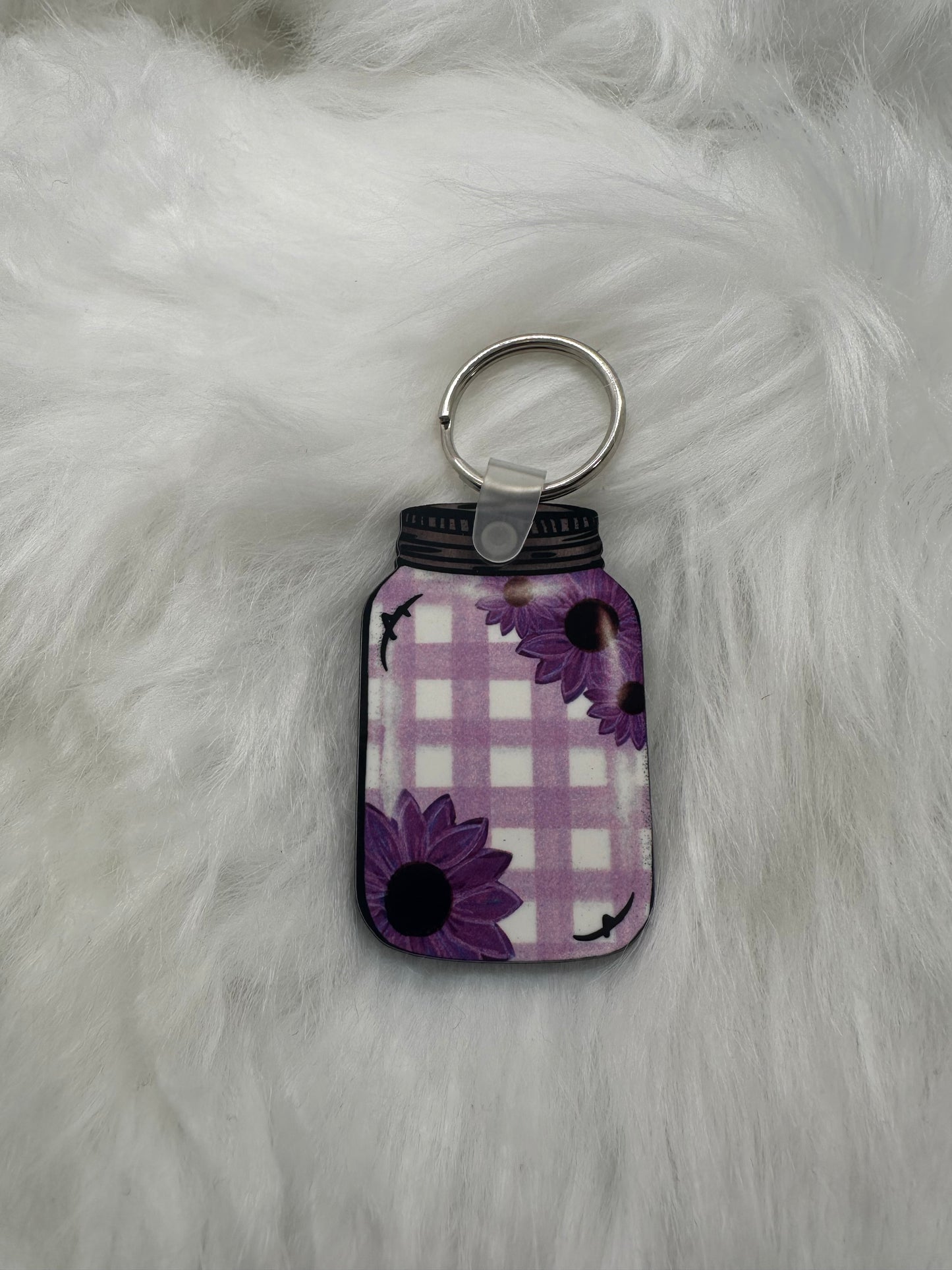 Purple and Plaid Flowers Keychain