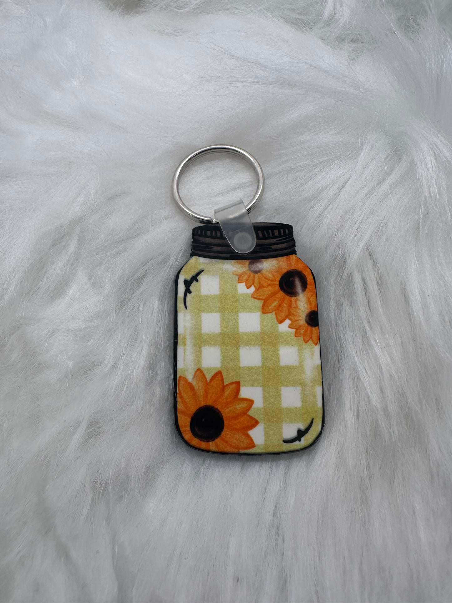 Yellow and Plaid Flowers Keychain
