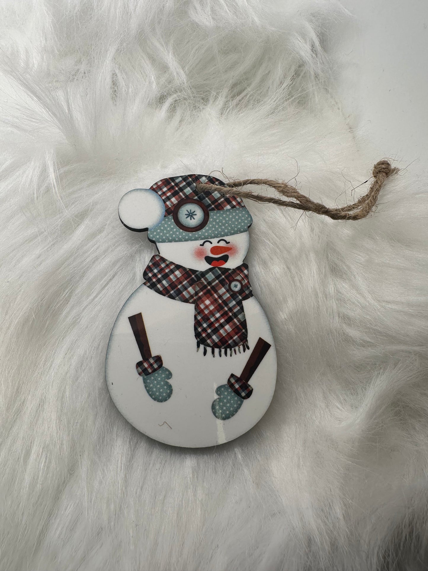 Snowman (Brown/Teal Plaid) Ornament