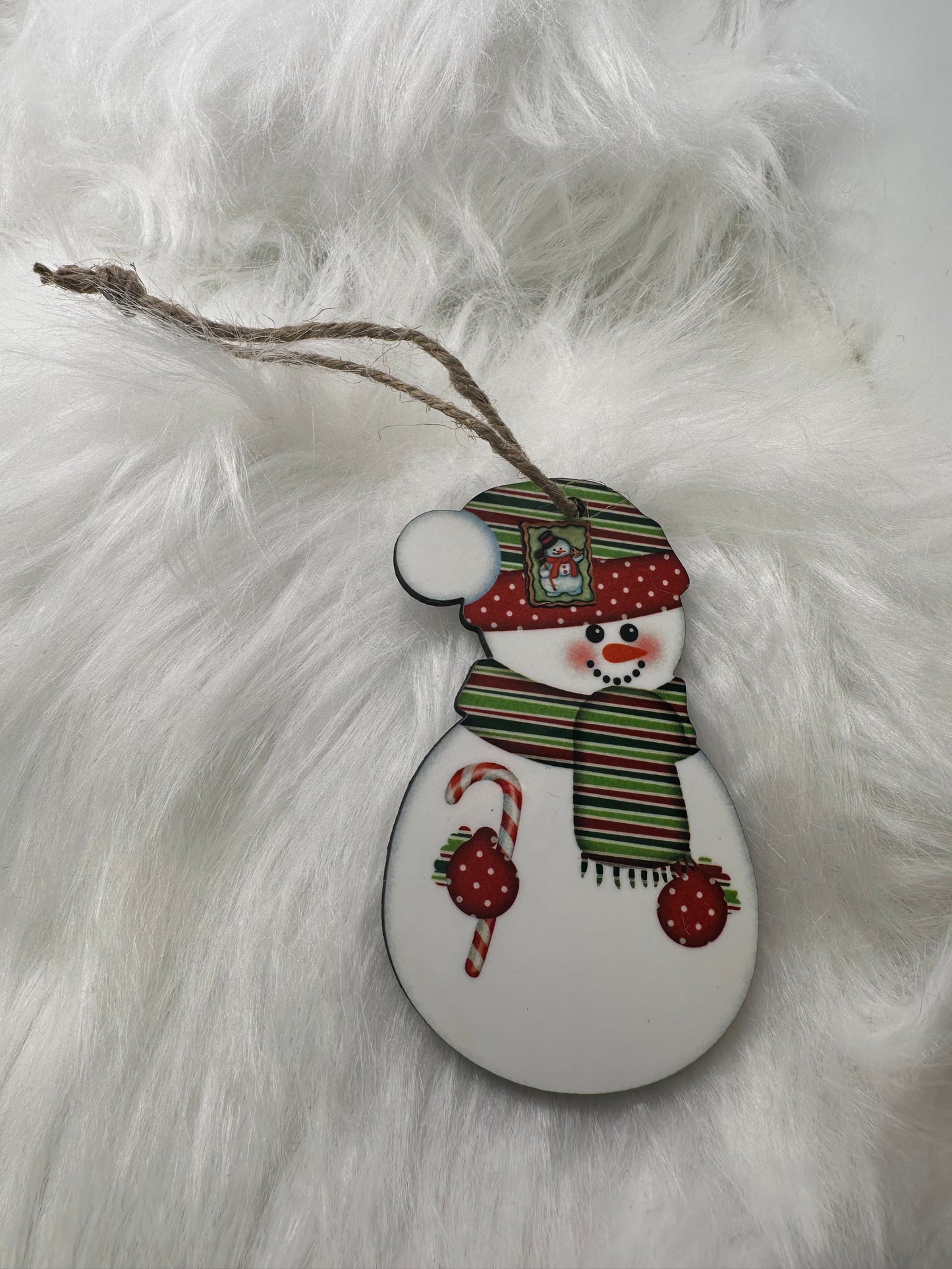 Snowman (Green/Red Stripes) Ornament
