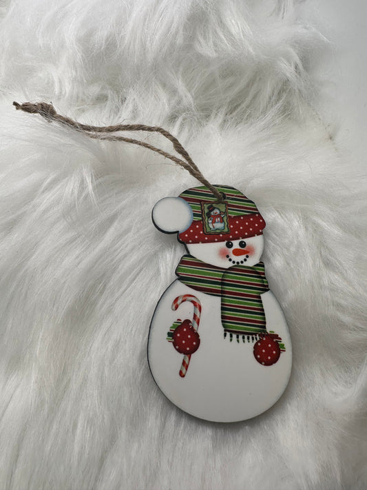 Snowman (Green/Red Stripes) Ornament