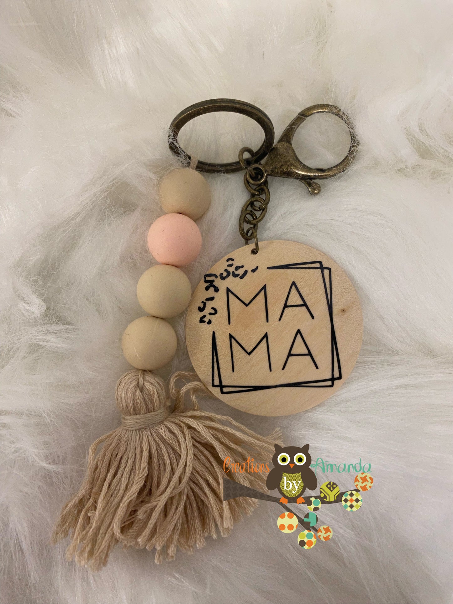 Boho Silicone Bead Keychain with Disc - Light Pink