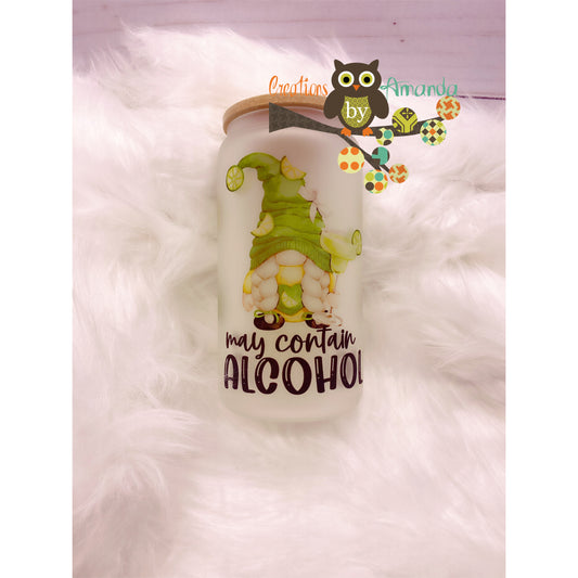 May Contain Alcohol (Gnome) Glass Jar