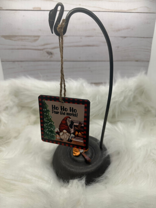 Gnome (Ho Ho Ho Pour the Merlot!) Square Ornament
