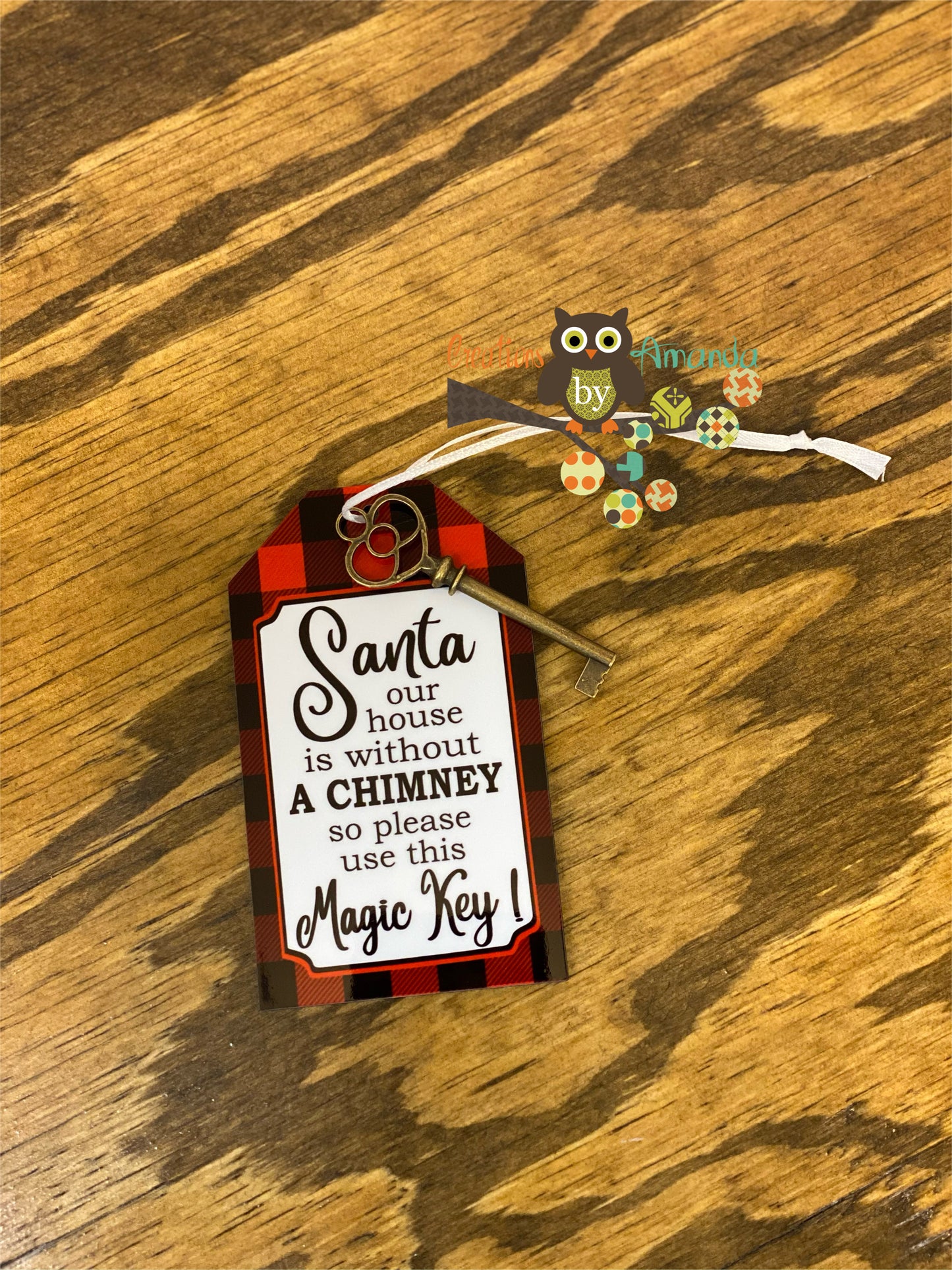Santa Key - Red/Black Buffalo Plaid Tag Ornament
