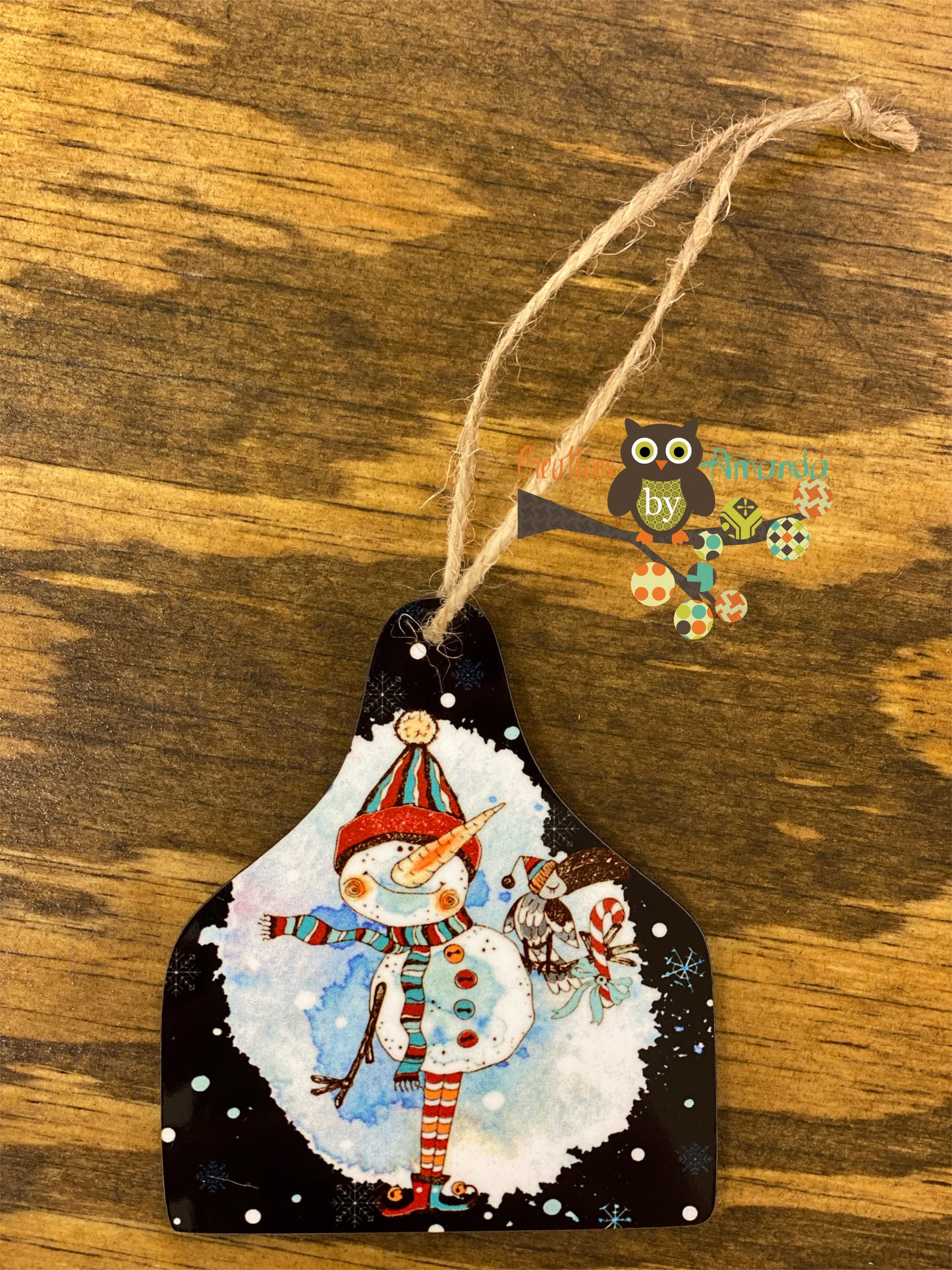 Snowman Cow Tag Ornament