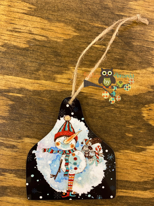 Snowman Cow Tag Ornament