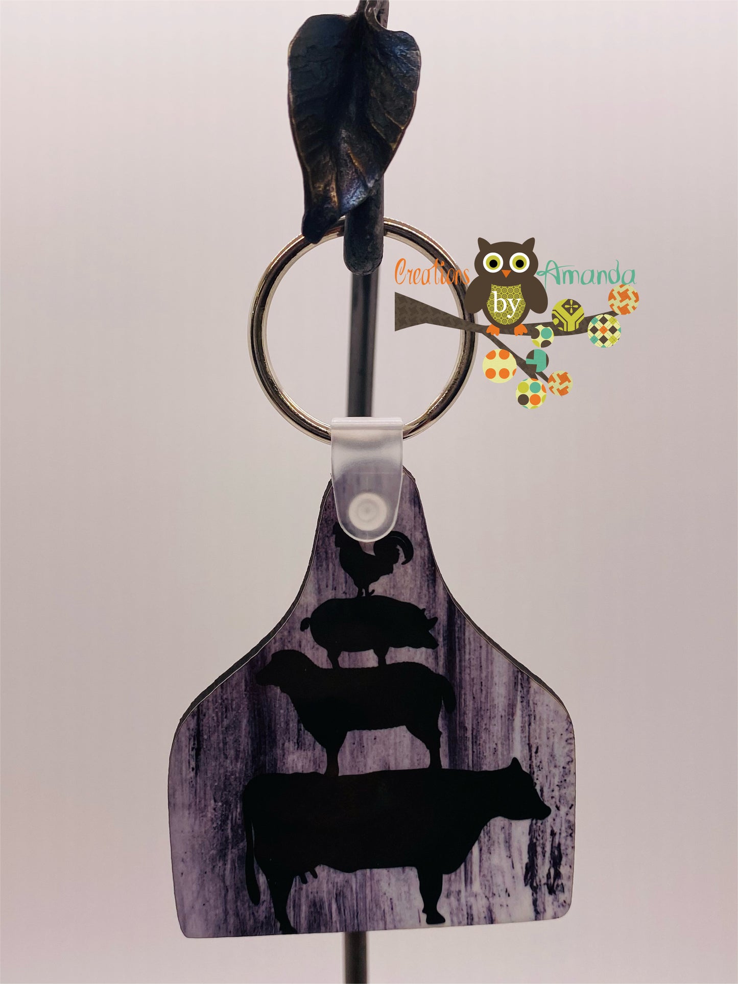 Rooster, Pig, Sheep, Cow Keychain