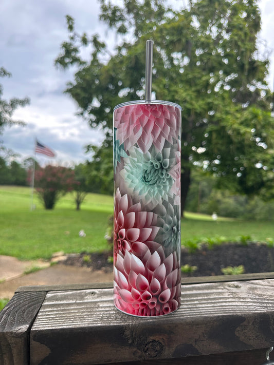 3D Dahlia (Green/Pink/White) Tumbler