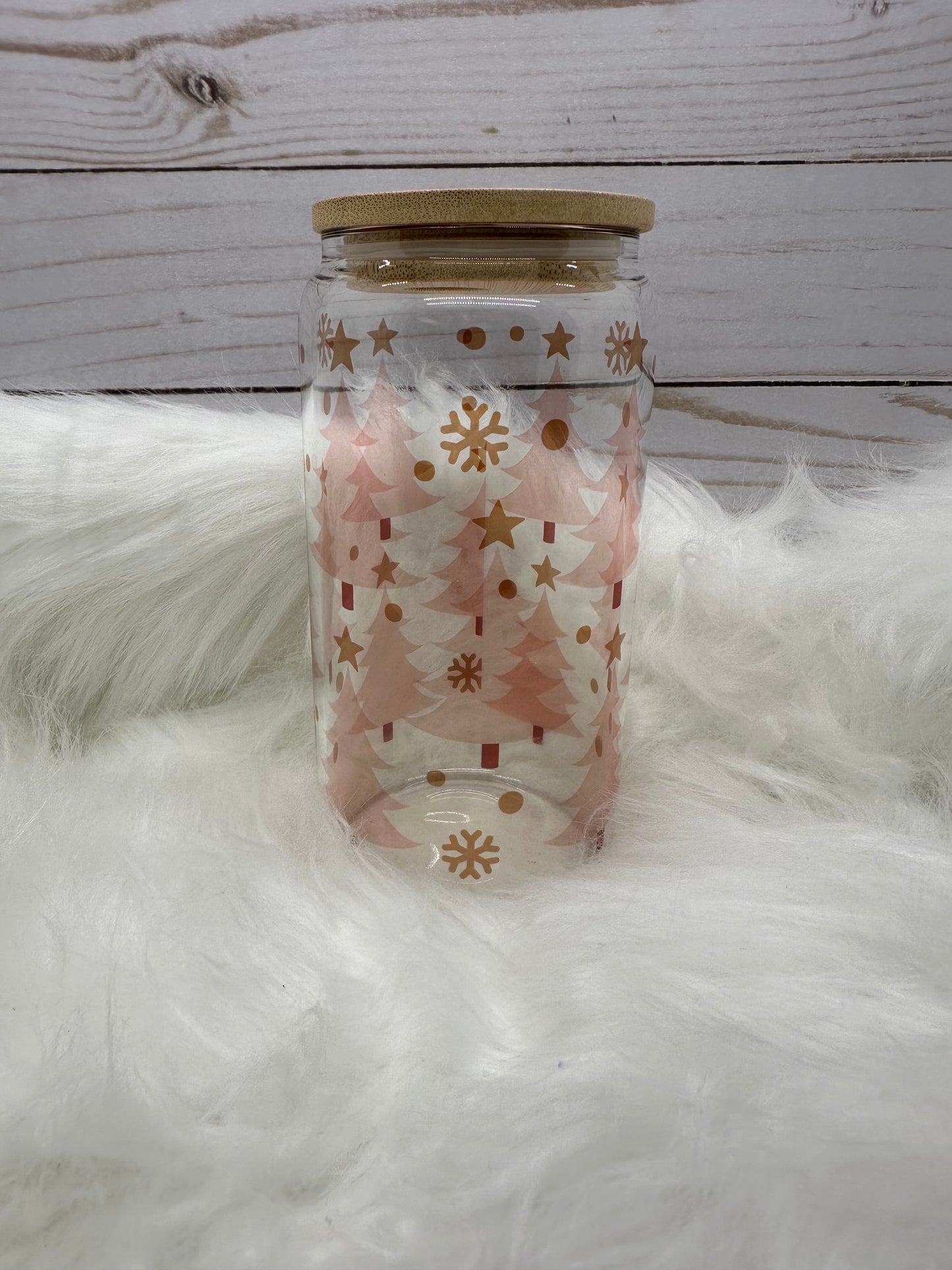 Christmas Trees (Pink) Glass Jar