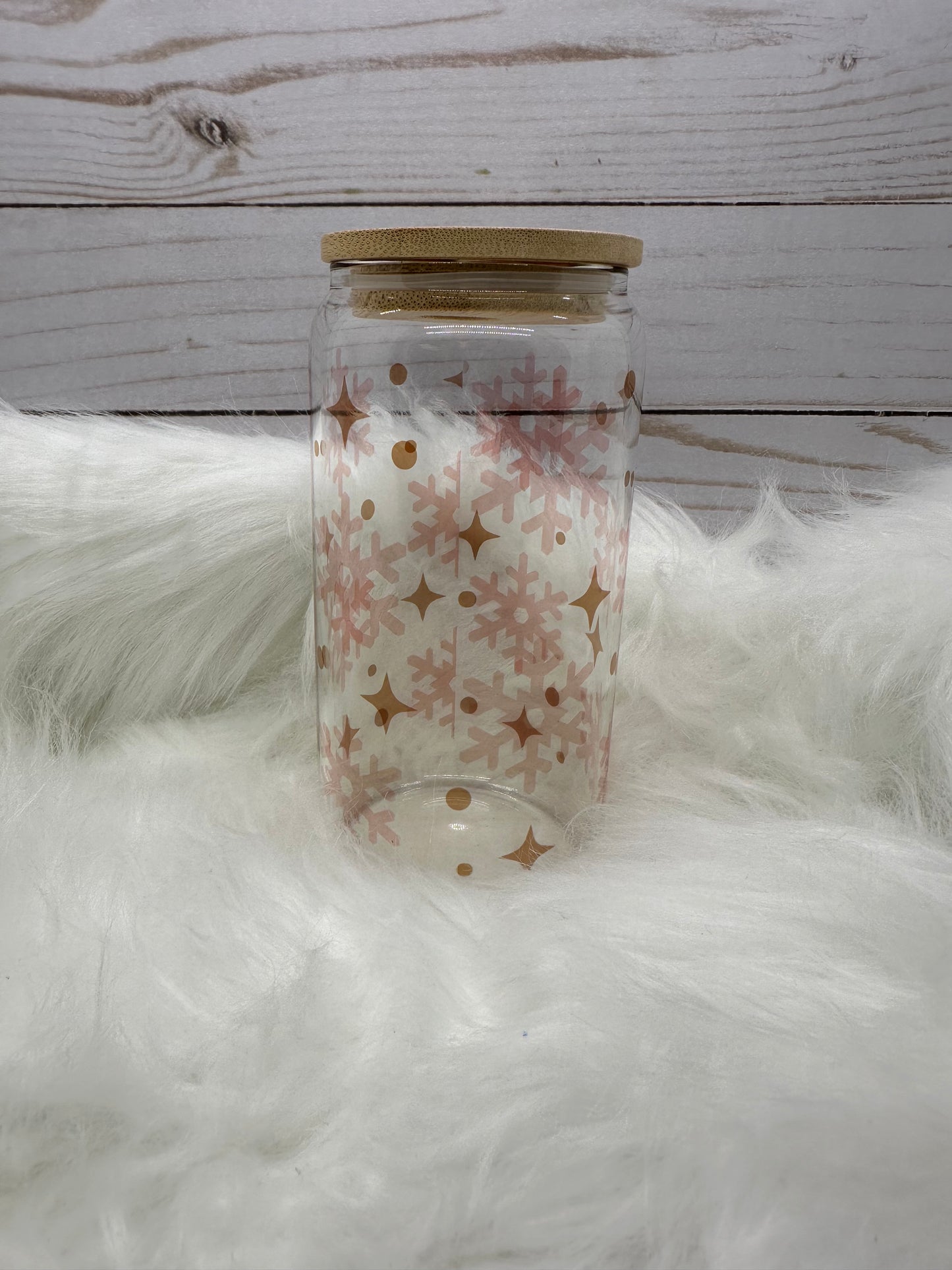 Snowflakes (Pink) Glass Jar