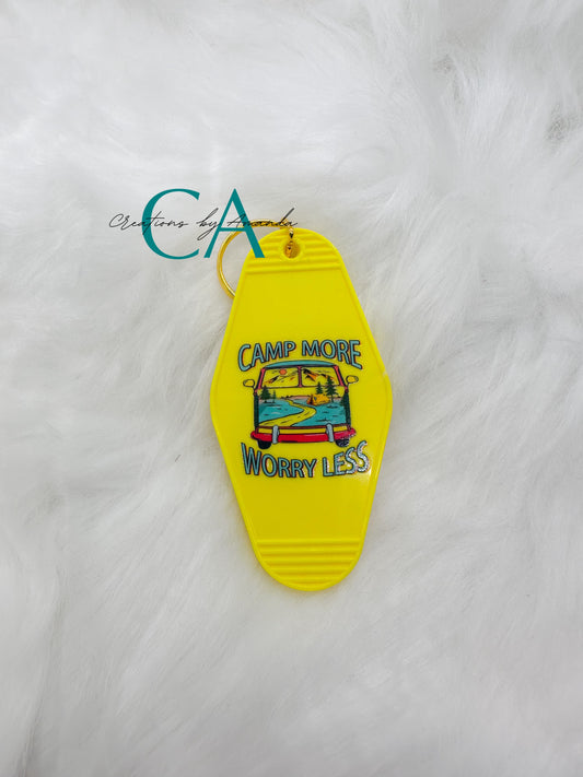 Motel Keychain - Camp More, Worry Less (Yellow)