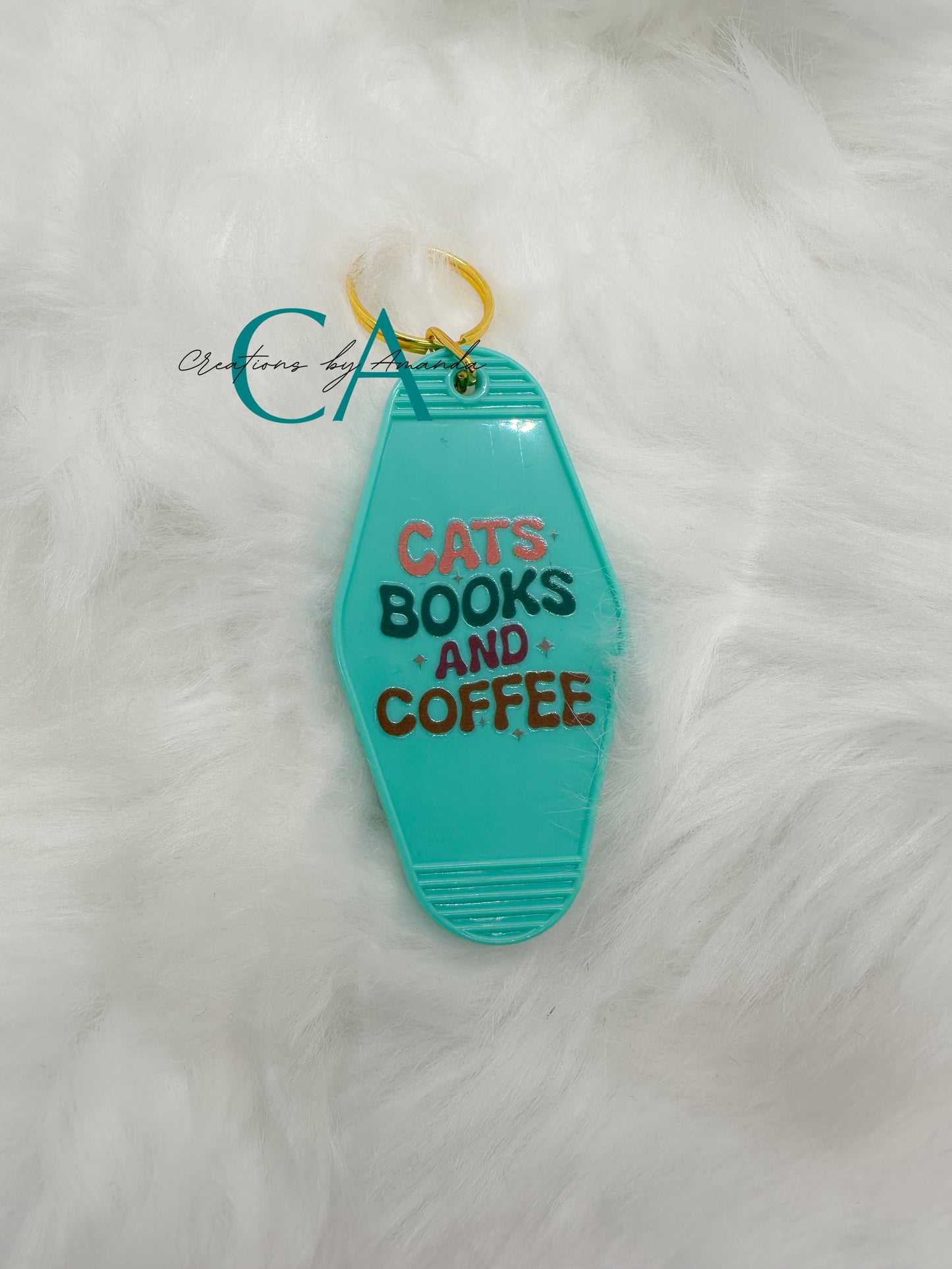Motel Keychain - Cats, Books & Coffee (Teal)