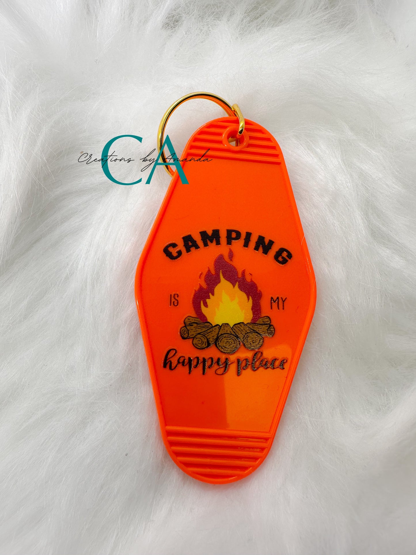 Motel Keychain - Camping Is My Happy Place (Orange)